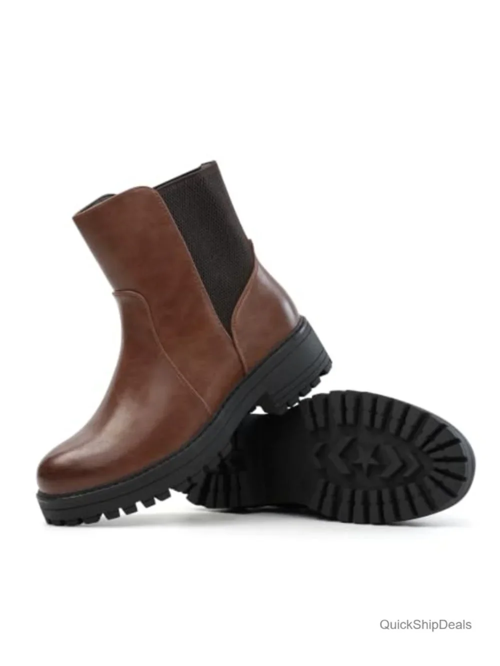 Faux Leather Platform Chelsea Ankle Boots Slip-On Lug Sole Chunky Heel